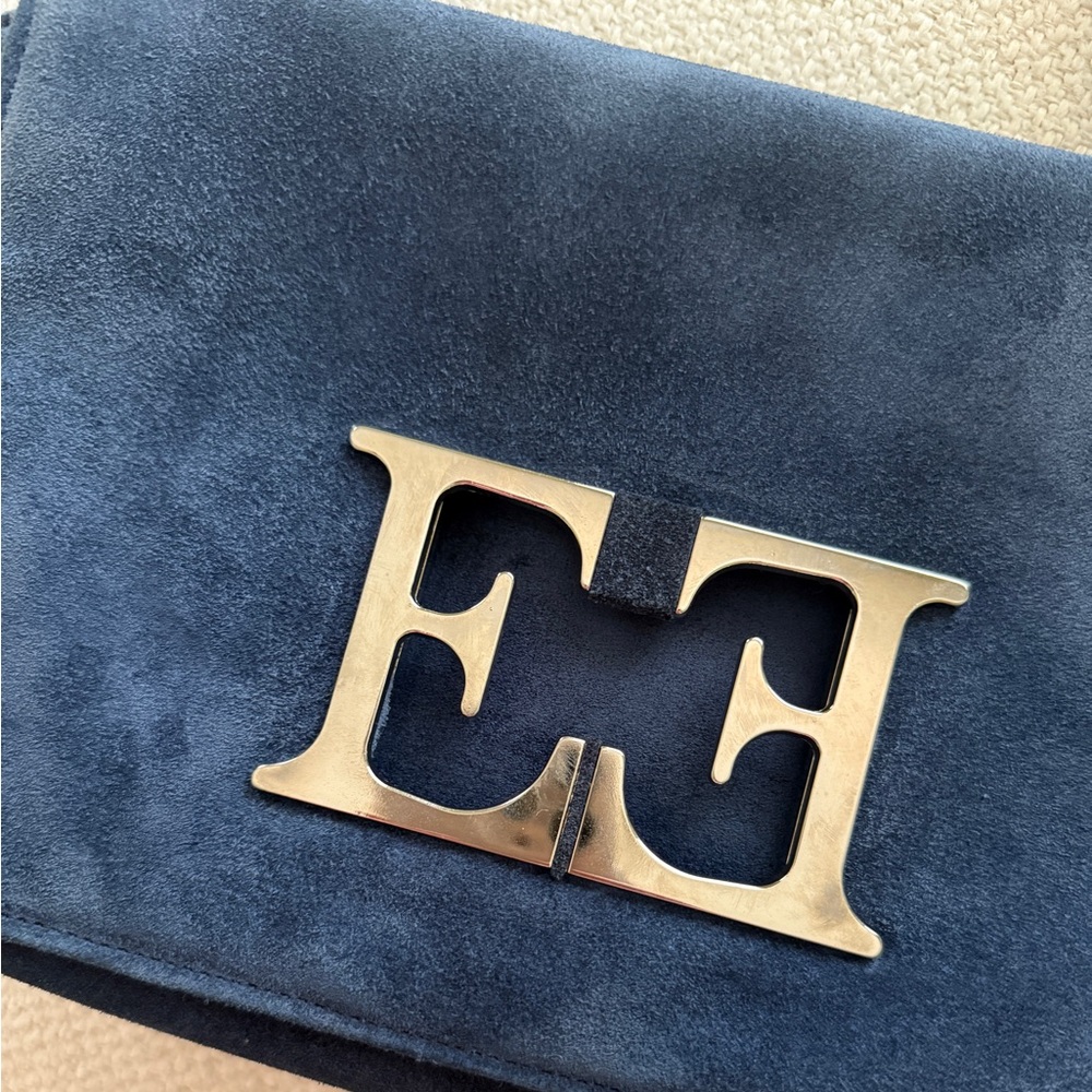Escada Vintage Navy Suede Shoulder Bag - Picture 4 of 14